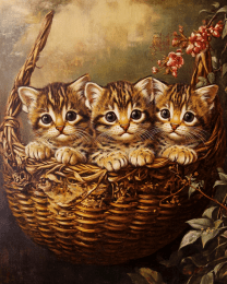 Three Ocelot Kittens in a Basket Still-Life Art