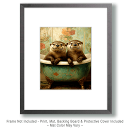 Otter Kits in an Antique Bathtub Art