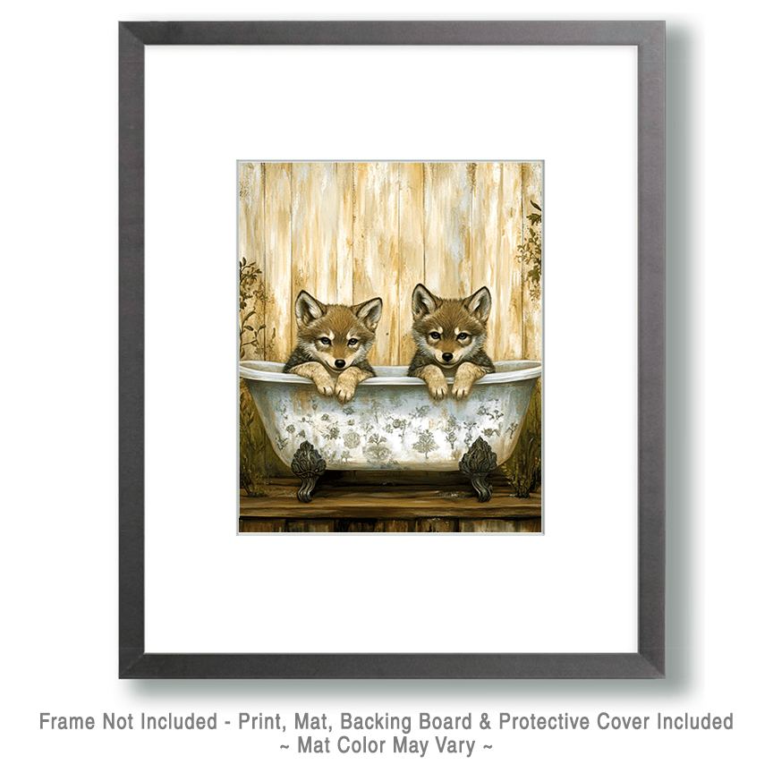 Baby Wolves in an Antique Bathtub Art