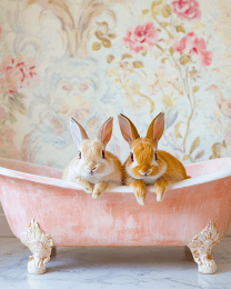 Baby Bunnies in an Antique Bathtub