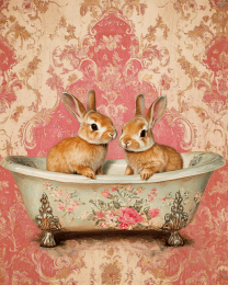 Baby Rabbits in an Antique Bathtub