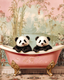 Panda Cubs in an Antique Bathtub