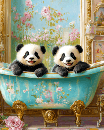 Baby Pandas in an Antique Bathtub