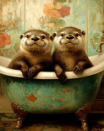 Otter Kits in an Antique Bathtub