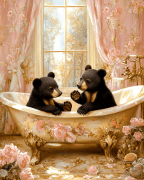 Bear Cubs in an Antique Bathtub