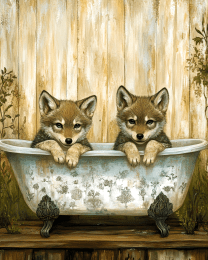 Baby Wolves in an Antique Bathtub