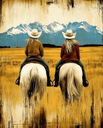 Vintage Cowgirls Riding on Prarie