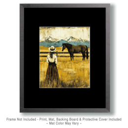 Vintage Cowgirl with Horse on American Prarie Art