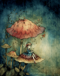 Fairy Under Mushroom in the Rain