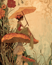 Fairy on a Mushroom During a Sunshower