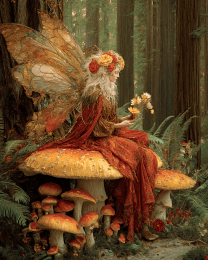 Woodland Fairy on a Mushroom Waiting
