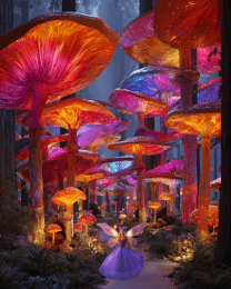 Fairy in Psychedelic Mushroom Forest