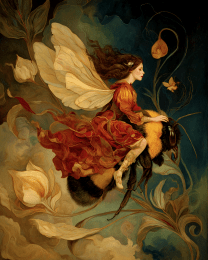 Fairy Hitching a Ride on Bumblebee