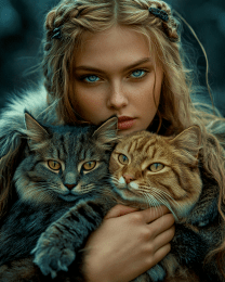 Freya the Norse Goddess Holding Her Cats