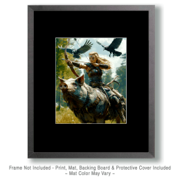 Freya the Norse Goddess Riding Her War Pig with Her Ravens Following Art