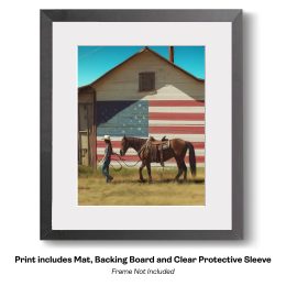 American Life- Cowgirl Leading Horse to the Barn art print