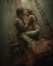 Vintage Mermaid Kissing Sailor