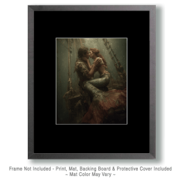 Vintage Mermaid Kissing Sailor Art