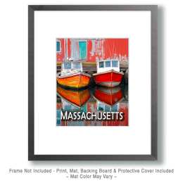 Colorful Lobster Boats Massachusetts Souvenir Art