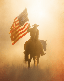American Life- Cowboy Carrying Flag art print