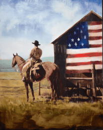 American Life- Cowboy Surveying the Farm art print