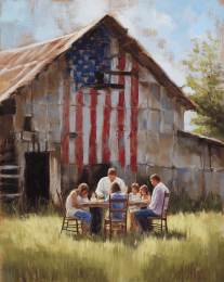 American Life- Family Dining Outside on the First Warm Day art print