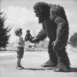 Bigfoot Finds Out He's Famous- There's a Bigfoot Doll art print