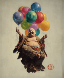 Happy Buddha and Balloons art print
