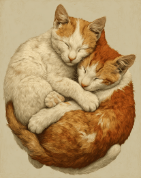 Kitties Cuddling, Happy Cats art print