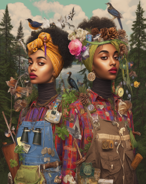 Maximalist Bird Watching Besties art print