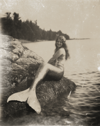 Vintage Mermaid Photo on Rocks art print