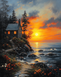 Warm Summer Home with Sunset art print