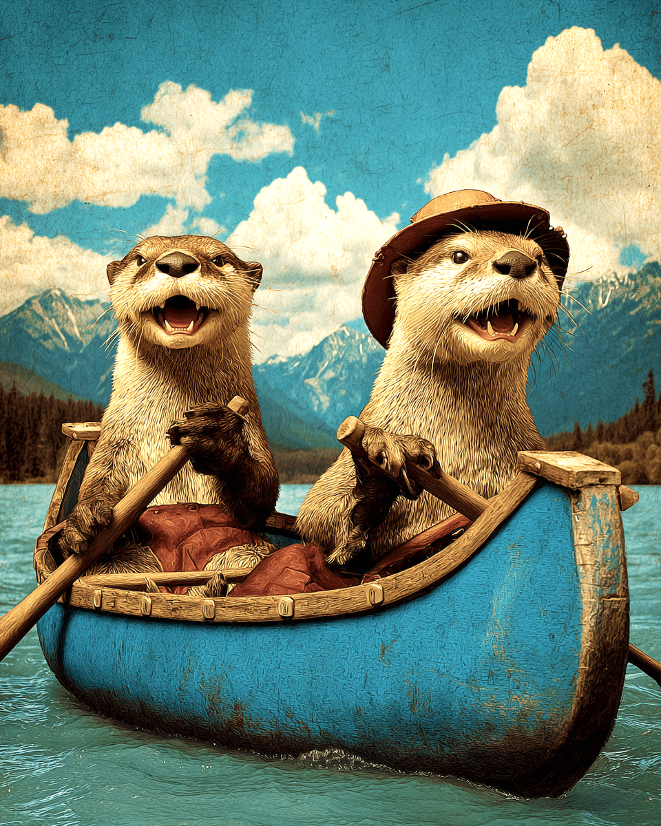 Two Otters Canoing
