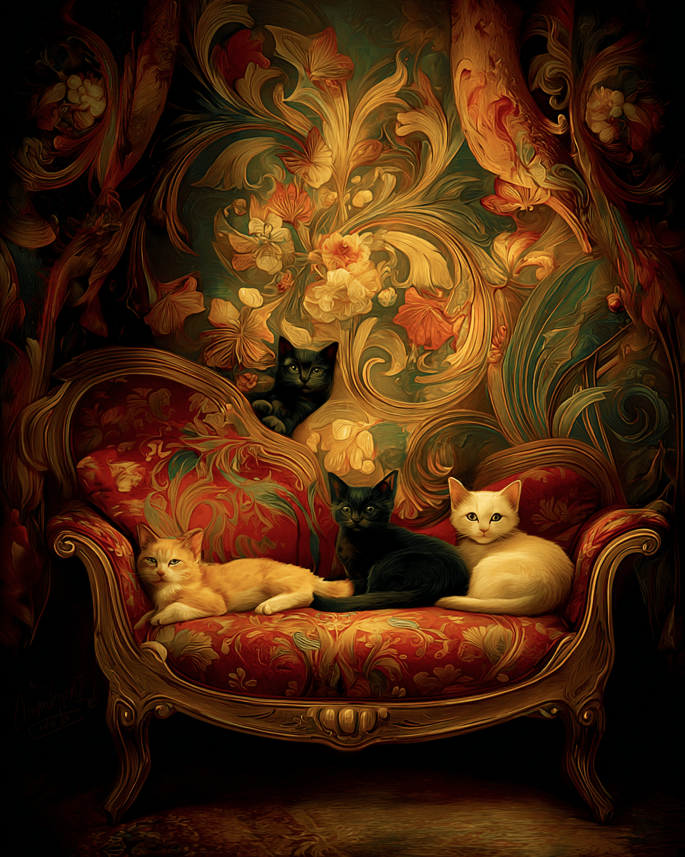 Vintage Cats on Chaise Lounge
