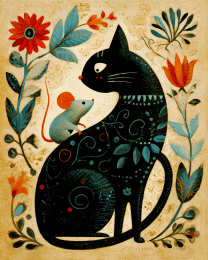 Rustic Folk Art Cat and Mouse