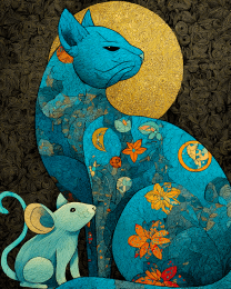 Deco Blue Cat and Mouse