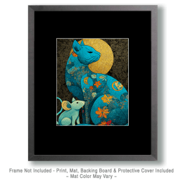 Deco Blue Cat and Mouse Art