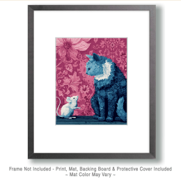 Nouveau Blue Cat and Mouse Art