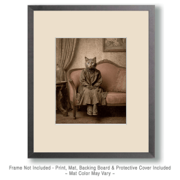 Vintage Cat Woman Waiting Patiently Art