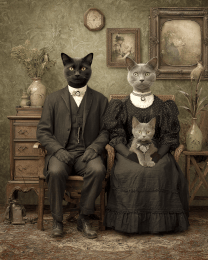 Antique Photo of Cat Family