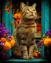 Cat in Garden Window