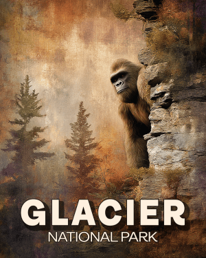 Bigfoot Peeking from Behind Cliff