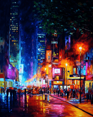 Impressionism Busy Night Downtown art print