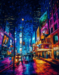 Impressionist City Lights Reflected in Rain Soaked Streets art print