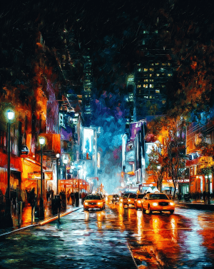 Impressionist Taxis on City Avenue art print