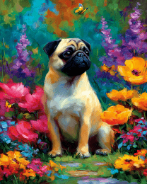 Pug in Garden