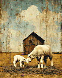 Vintage Ewe and Lamb Playing