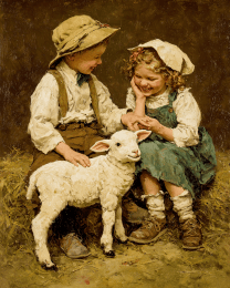 Vintage Children with Lamb