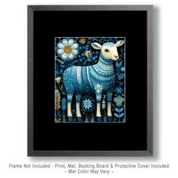 Japandi Blue Sheep Art