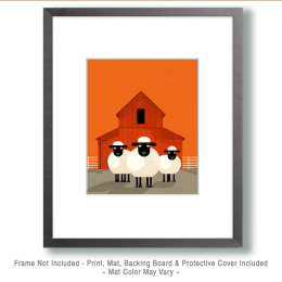 Mid-Century Modern Sheep and Barn Art